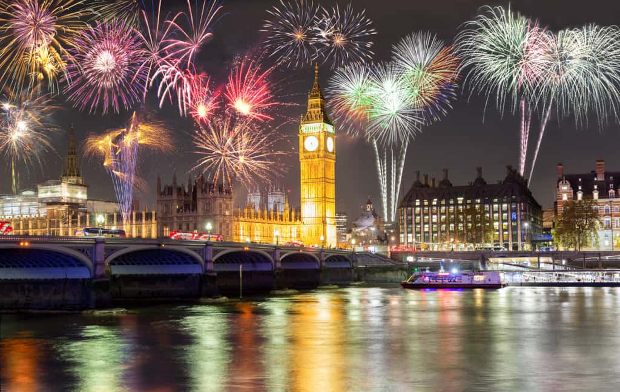 London Fireworks At London Eye Big Ben 